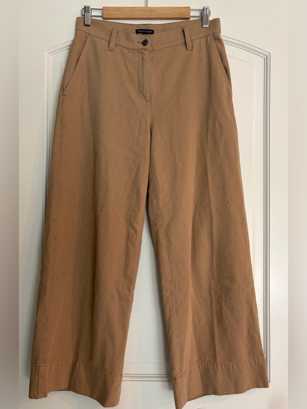 Eileen Fisher Wide Straight Leg Pants in Camel Brown XS Organic Cotton